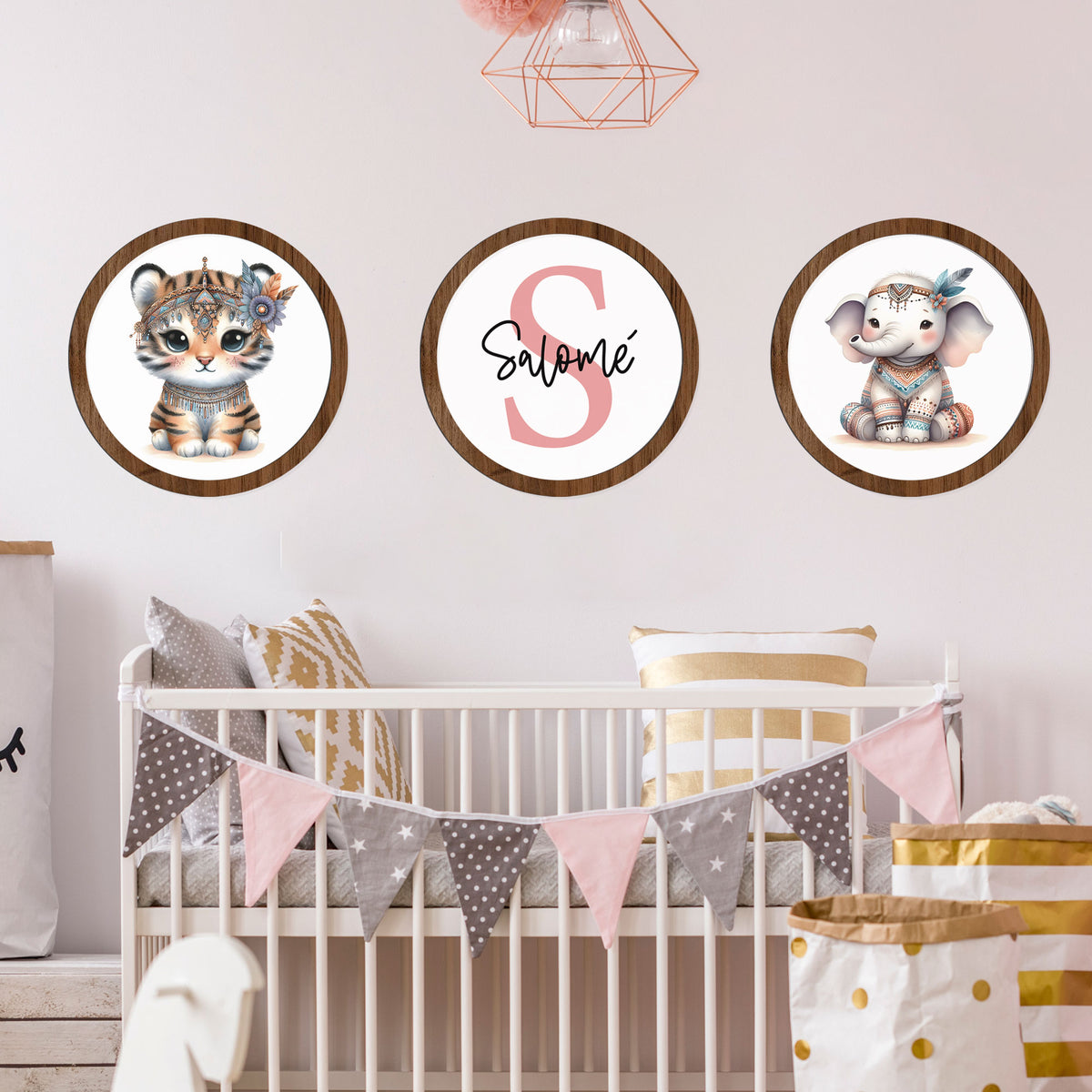 Tríptico animalitos personalizado - Cuadros decorativos para bebés y niños