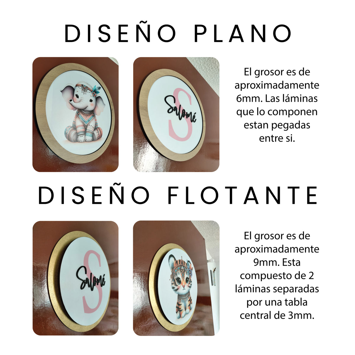 Tríptico animalitos personalizado - Cuadros decorativos para bebés y niños