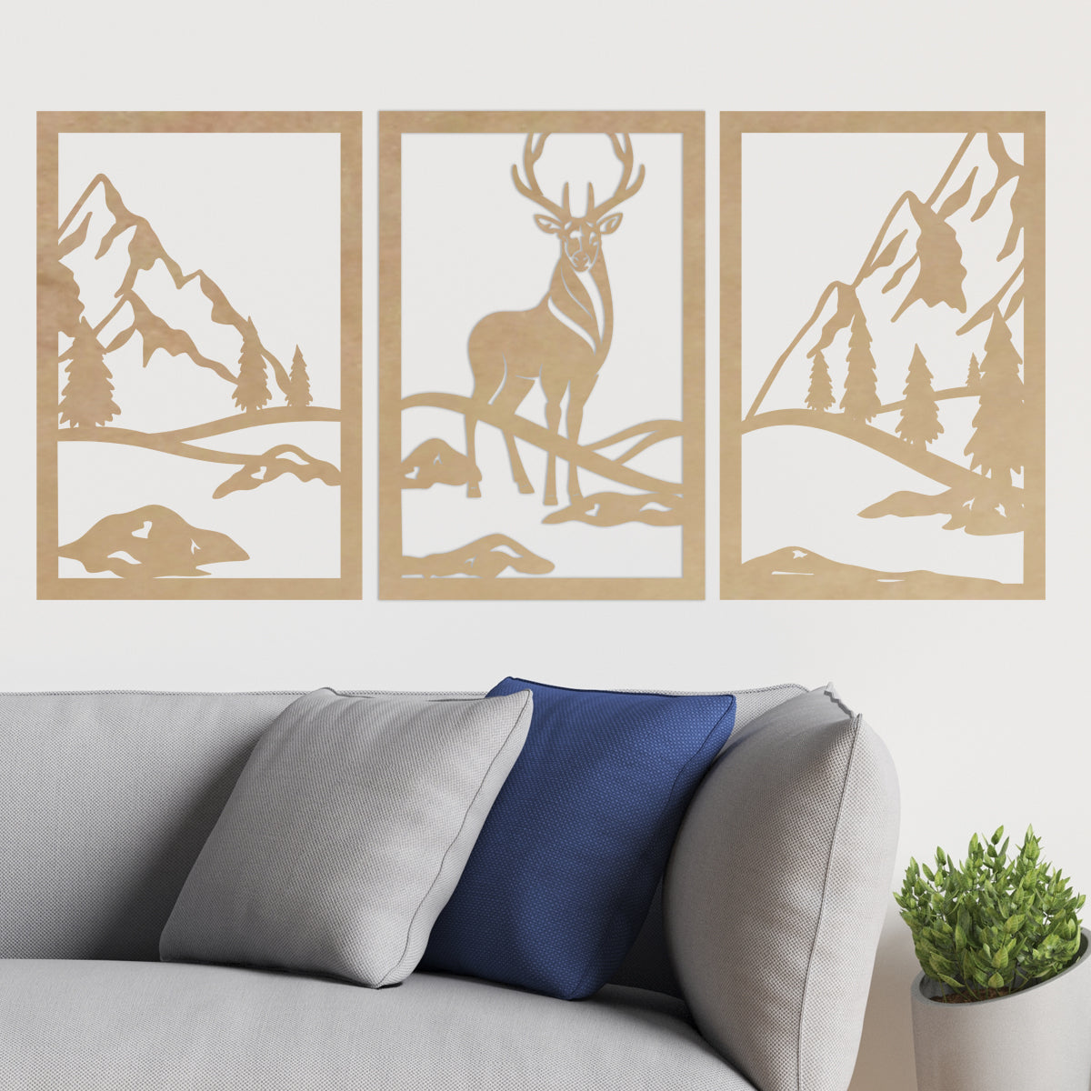 Venado y naturaleza - Cuadros trípticos modernos