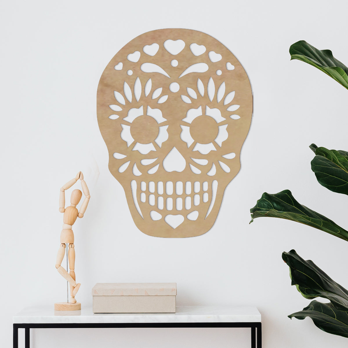 Calavera Corazones - Figura decorativa en madera