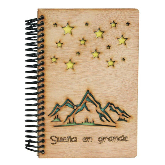 Sueña en grande - Libreta o cuaderno en madera - FABRITECA