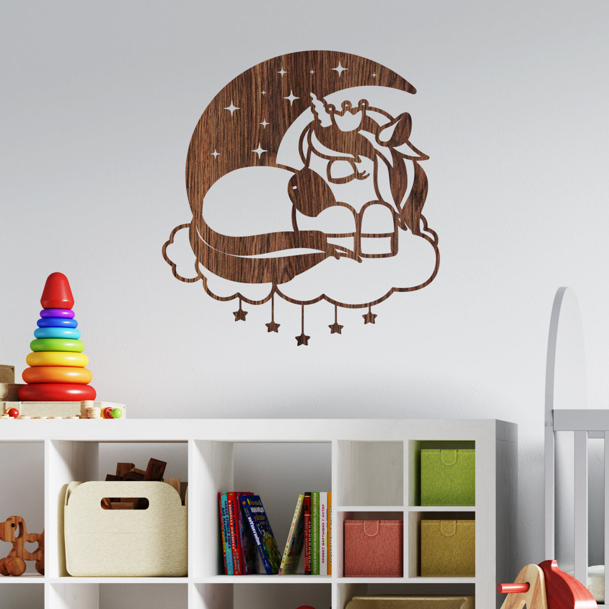 Unicornio luna - Figura decorativa en madera